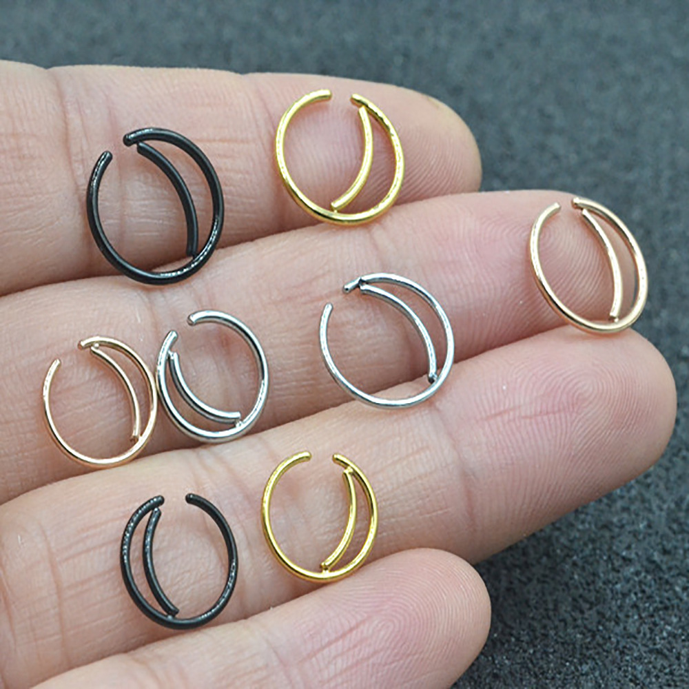 Black 8mm Stainless Steel Geometric Nose Ring Ear Bone Hoop Stud Earrings for Cartilage Helix Tragus Piercing - Image 4