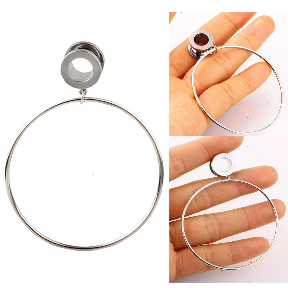 Large Circle Ear Expander Hoop Earrings - Rose Gold 25mm - Geometric Metal Ear Piercing Jewelry - Image 3