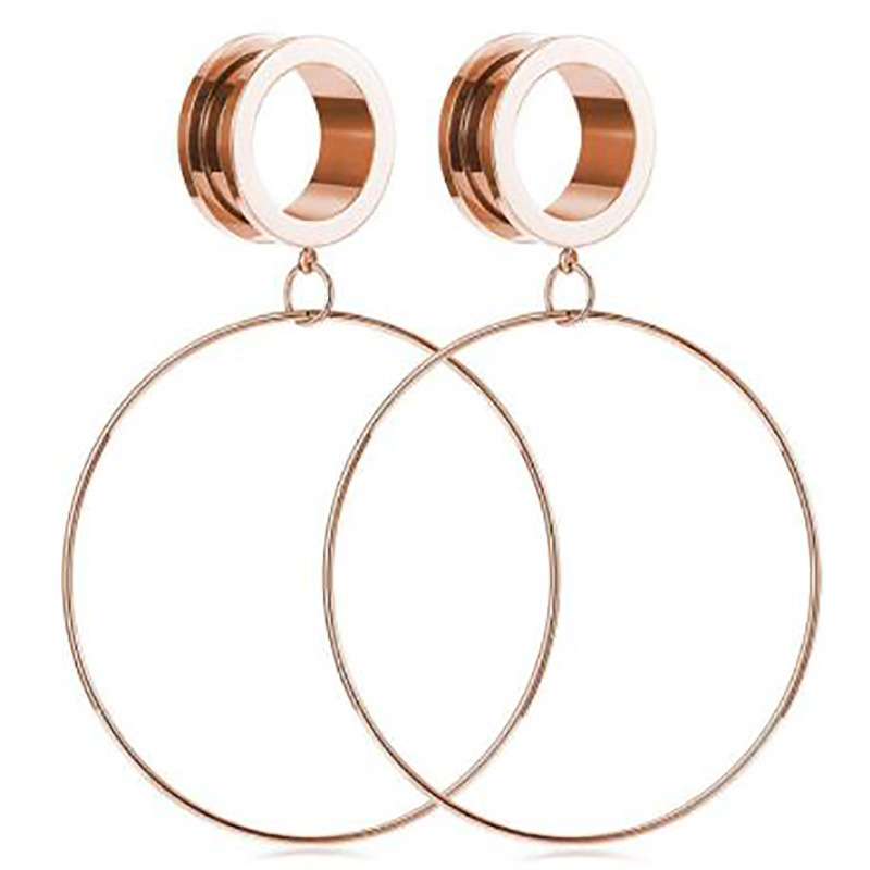 Large Circle Ear Expander Hoop Earrings - Rose Gold 25mm - Geometric Metal Ear Piercing Jewelry - Image 2