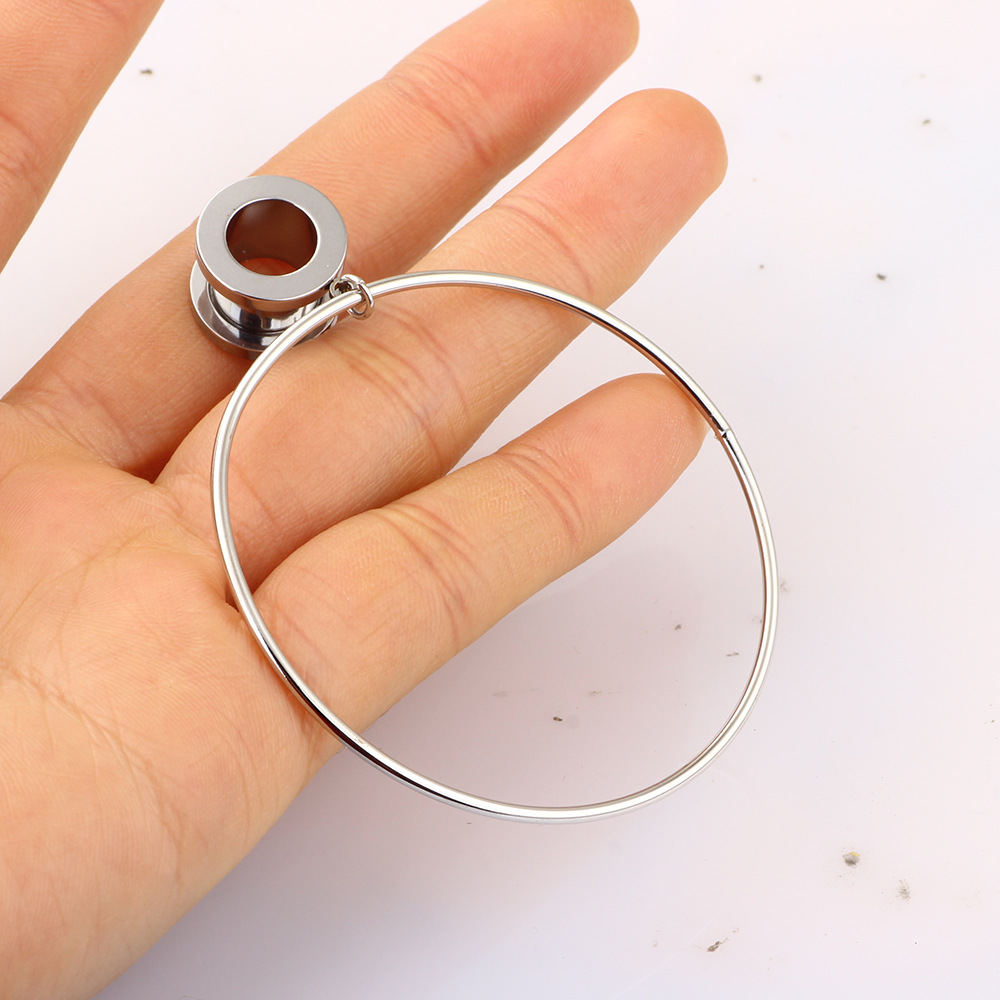Large Circle Ear Expander Hoop Earrings - Rose Gold 25mm - Geometric Metal Ear Piercing Jewelry - Image 5