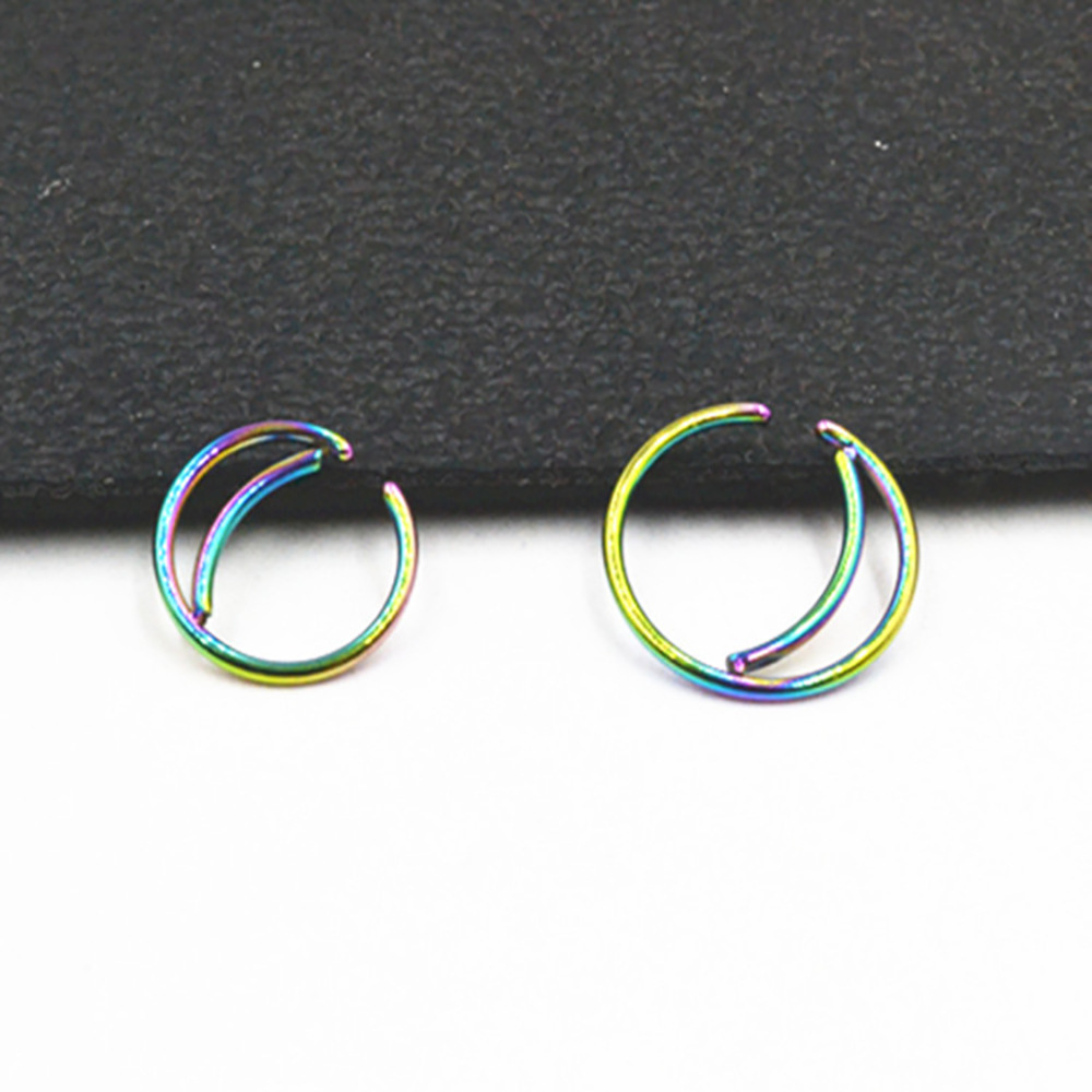 Black 8mm Stainless Steel Geometric Nose Ring Ear Bone Hoop Stud Earrings for Cartilage Helix Tragus Piercing - Image 5