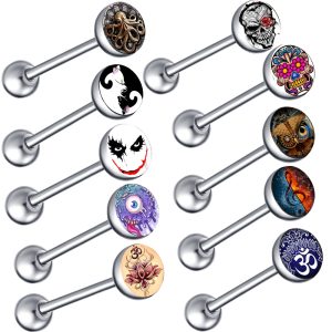 Steel Color LOGO Barbell Tongue Nail Stainless Steel Tongue Ring 16mm Length Piercing Jewelry