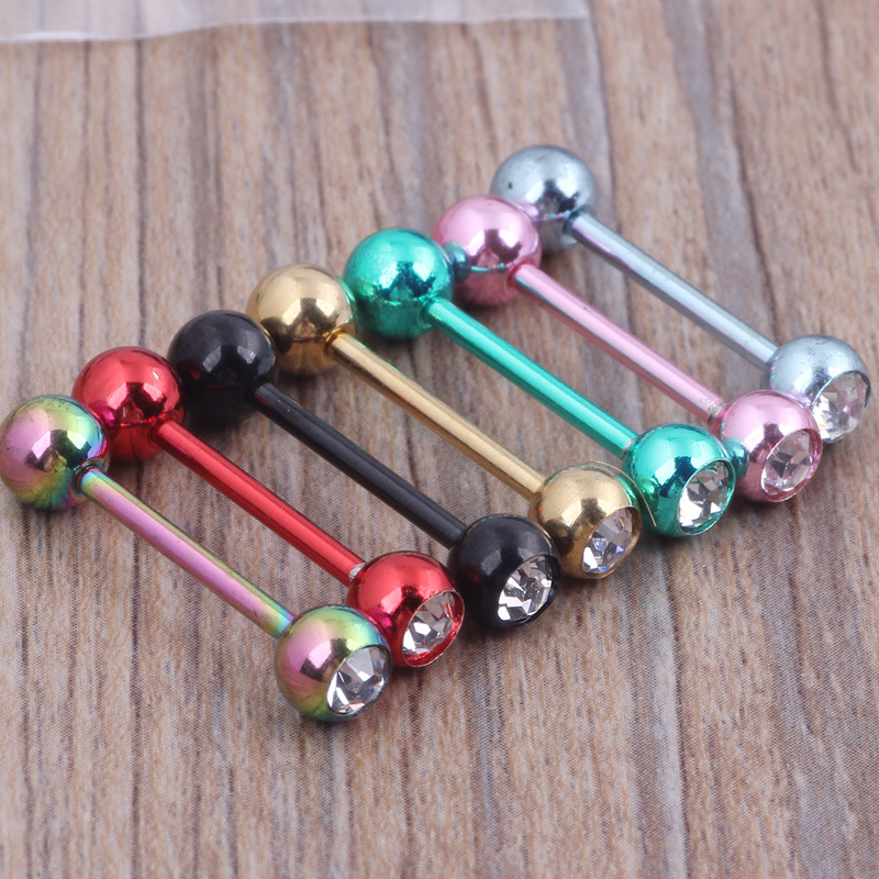 Steel Ball Stainless Steel Straight Barbell Tongue Ring Double Head Dumbbell Nipple Ring Body Piercing Jewelry 8 PCs/Bag - Image 2