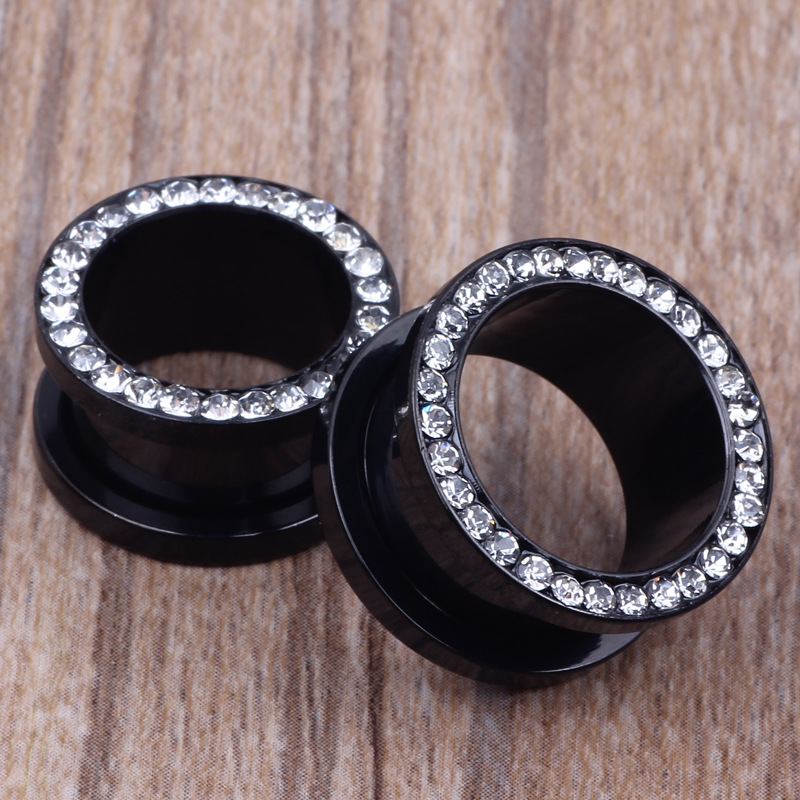 Black Clip Drill I-Shaped Ear Expander Earring 16mm Stainless Steel Body Jewelry - Image 2
