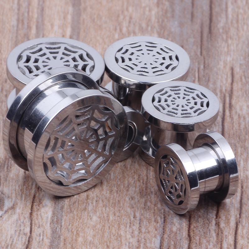 Stainless Steel Spider Mesh Ear Expander - 16mm Geometric Ear Plug for Stretched Earlobes - Image 3