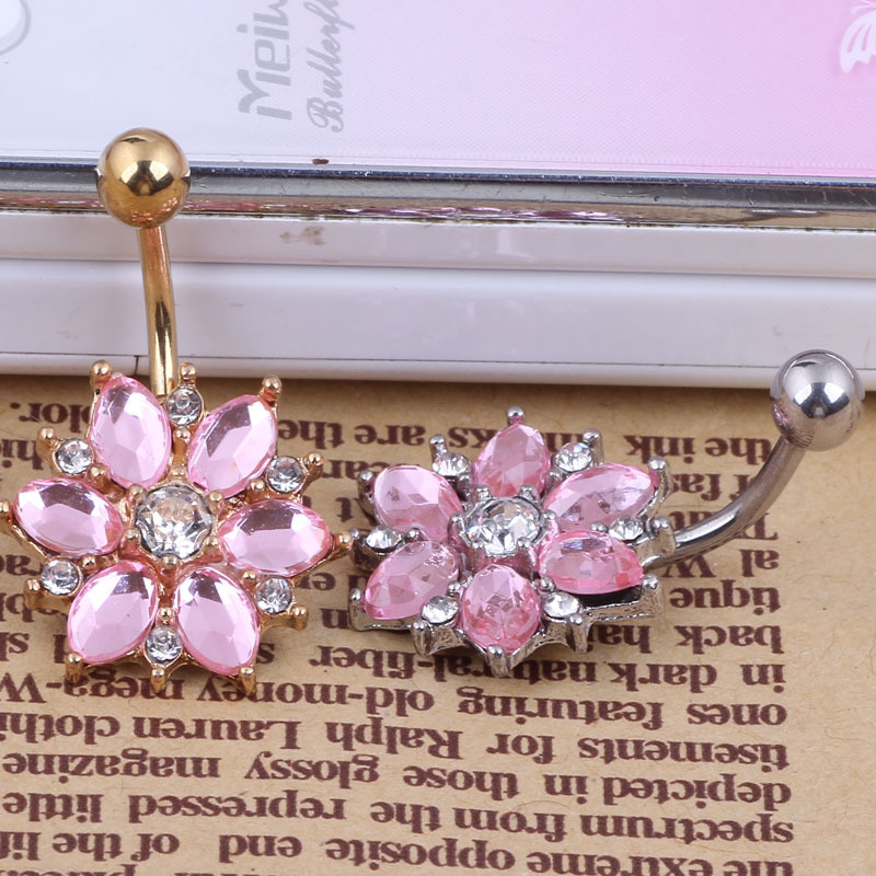 Stainless Steel Diamond Sunflower Navel Ring Belly Button Piercing Jewelry Gold Pink - Image 4