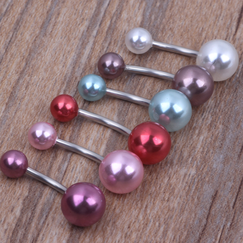 Imitation Pearl Stainless Steel Umbilical Ring Belly Button Piercing Jewelry - Dangle Nail Style - Image 2