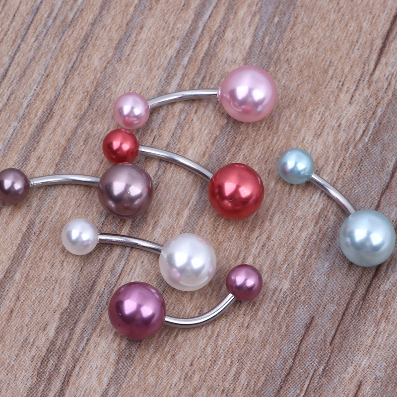 Imitation Pearl Stainless Steel Umbilical Ring Belly Button Piercing Jewelry - Dangle Nail Style - Image 4