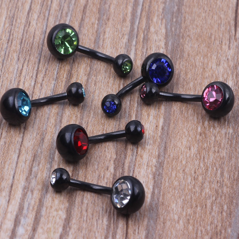 Double Drill Black Stainless Steel Belly Button Ring Navel Jewelry Dangle Big Drill - Image 4