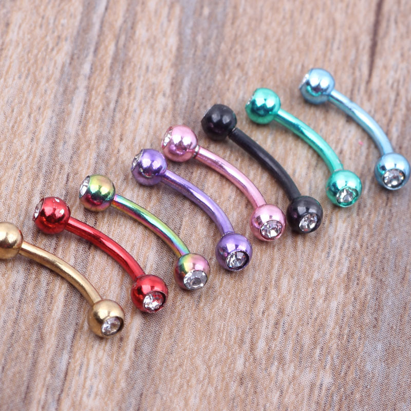 Rose Gold Stainless Steel Curved Barbell with Diamond Ball Eyebrow Nose Lip Tongue Navel Piercing Jewelry - Image 2