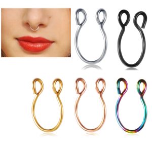 Geometric Deep Blue Fruit Style Fake Nose Ring Stud Non-Piercing Ear Cuff Clip On Body Jewelry