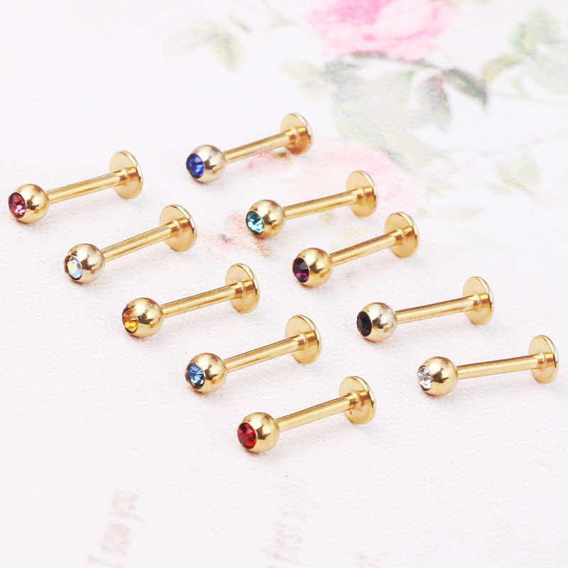Stainless Steel Straight Barbell Diamond Lip Nails - Deep Blue Bear Motif Body Piercing Jewelry - Image 2
