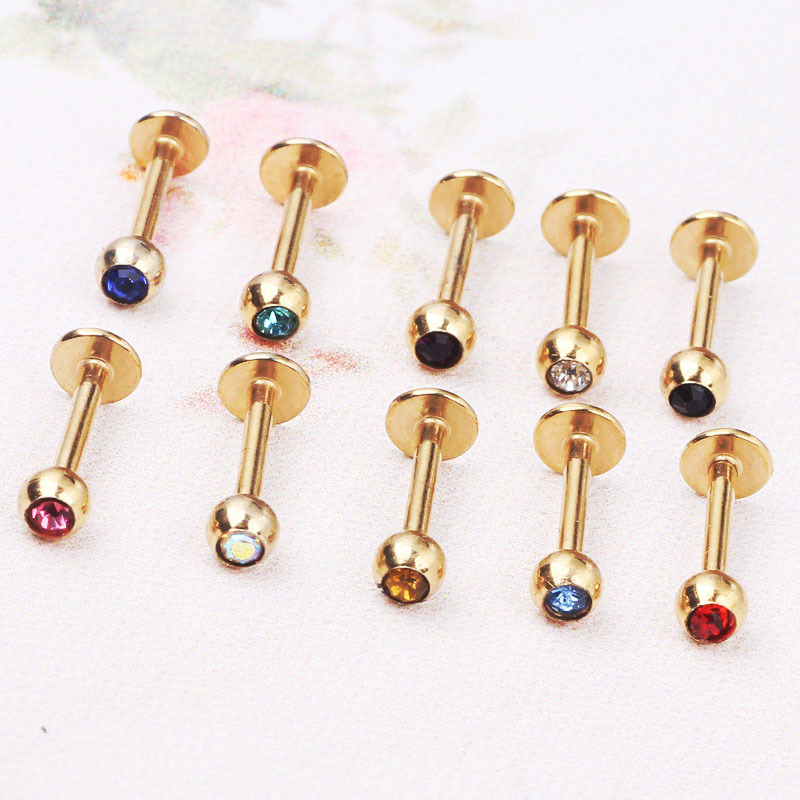 Stainless Steel Straight Barbell Diamond Lip Nails - Deep Blue Bear Motif Body Piercing Jewelry - Image 4