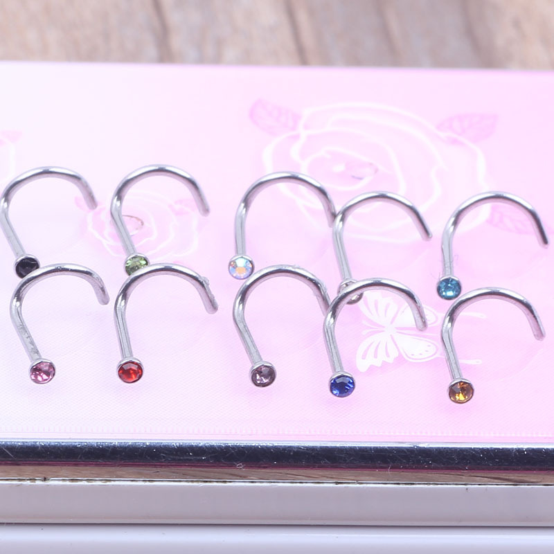 2mm Rhinestone Crystal Nose Screw Nail 316L Surgical Steel Body Piercing Jewelry - Image 3