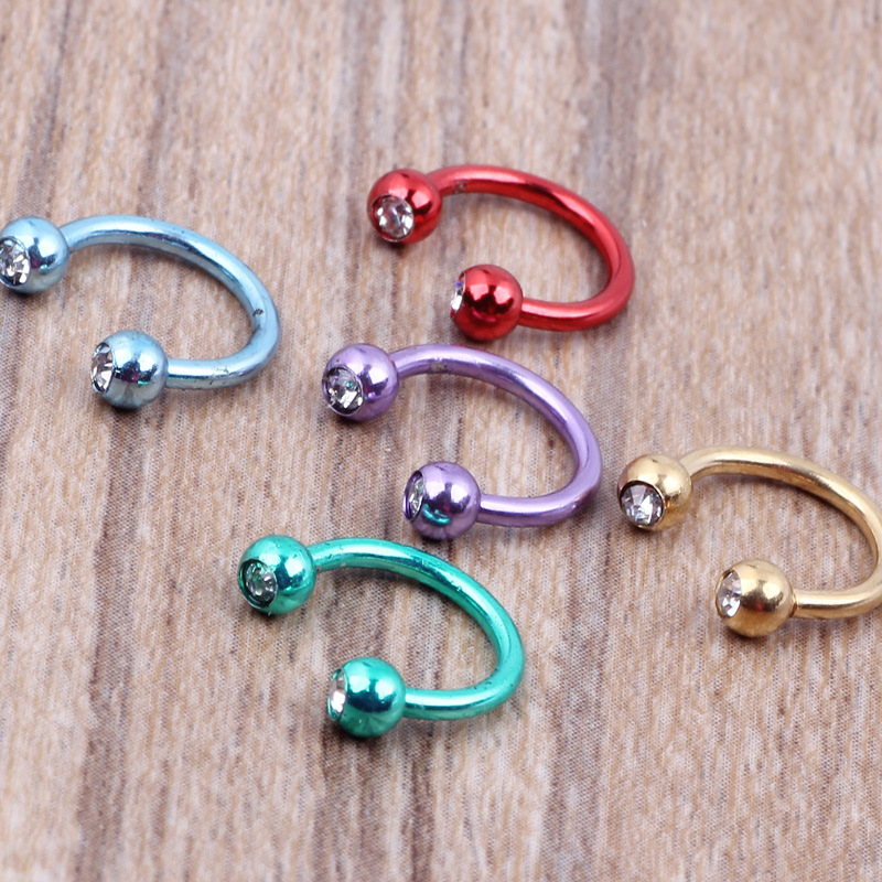 Titanium Steel C Shaped Nose Ring - European & American Fashion Nose Stud Piercing Jewelry in Pink Diamond Design - Image 4