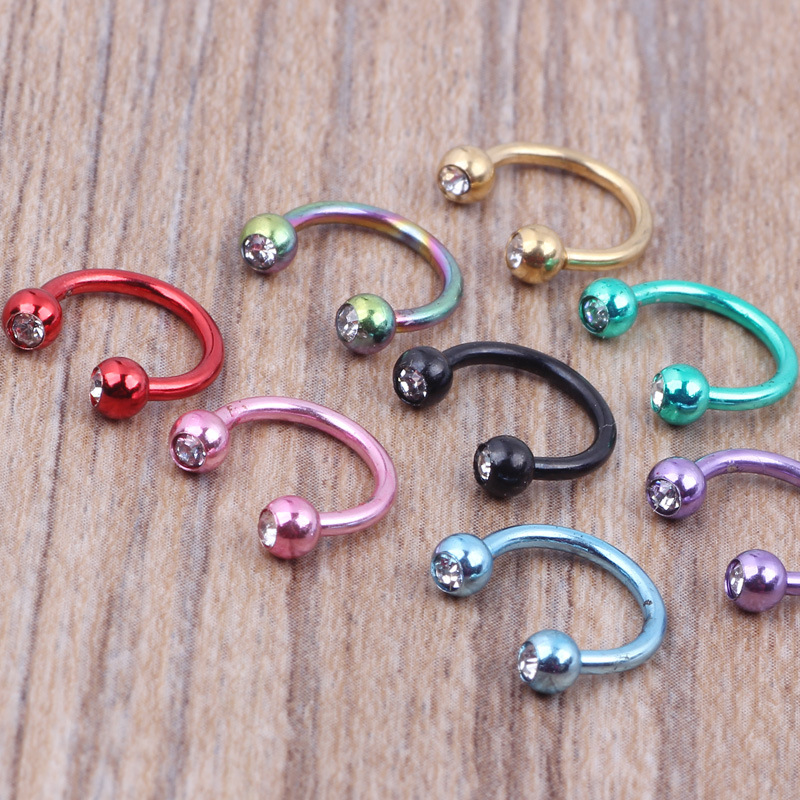 Titanium Steel C Shaped Nose Ring - European & American Fashion Nose Stud Piercing Jewelry in Pink Diamond Design - Image 3