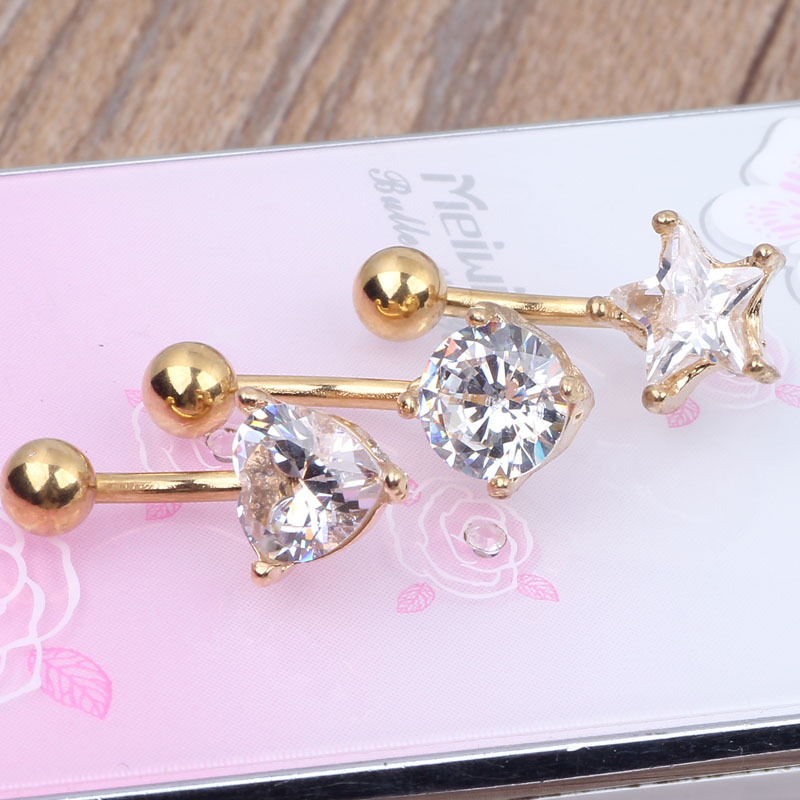 Gold Silver Love Star Belly Button Ring Body Piercing Jewelry Stainless Steel Five-pointed Star Belly Dance Navel Ring - Image 2