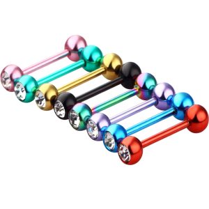 Color-Plated Steel Ball Stainless Steel Straight Barbell Tongue Ring Double-Ended Ball Dumbbell Body Piercing Jewelry