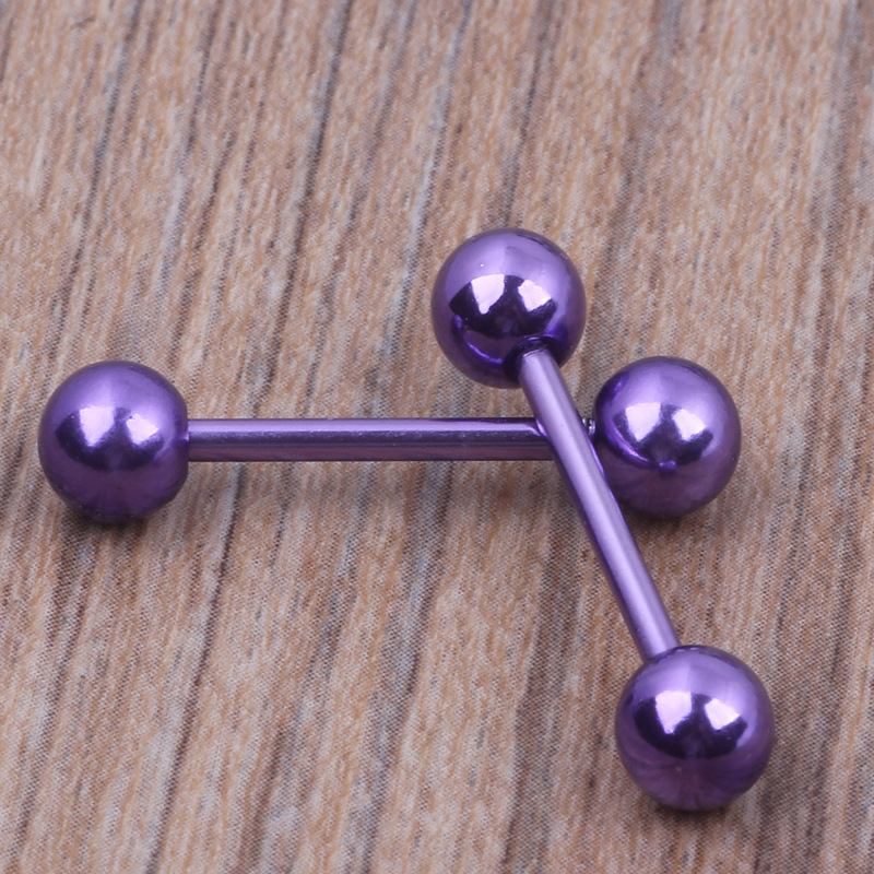 14G Stainless Steel Straight Barbell Tongue Nail Industrial Tongue Nail Breast Ring Body Jewelry in Light Blue - Image 5