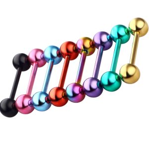 14G Stainless Steel Straight Barbell Tongue Nail Industrial Tongue Nail Breast Ring Body Jewelry in Light Blue