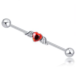 Heart-Shaped Long Rod Industrial Ear Studs Stainless Steel Cartilage Barbell Piercing Jewelry