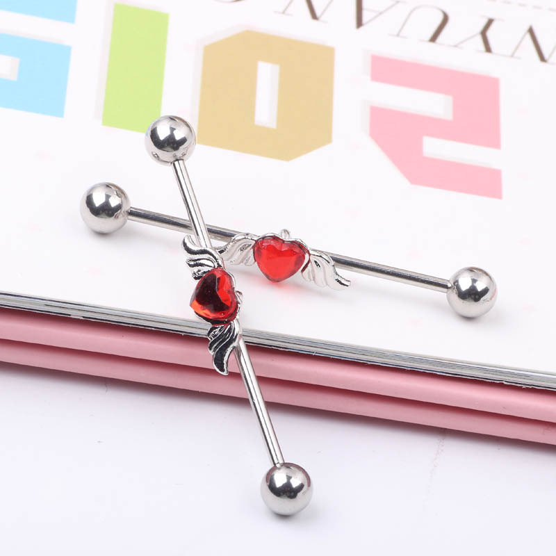 Heart-Shaped Long Rod Industrial Ear Studs Stainless Steel Cartilage Barbell Piercing Jewelry - Image 3