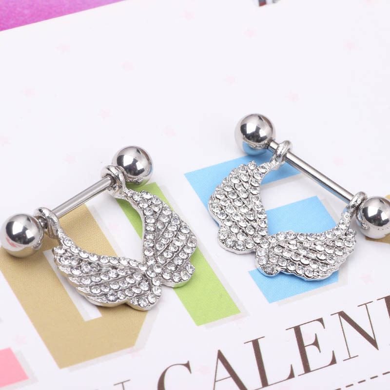 Hot Selling Stainless Steel Wings Diamond-Embedded Heart-Shaped Belly Button Ring for Men and Women - Image 3