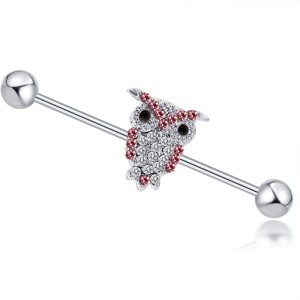 Full Diamond Cat Eagle Long Rod Industrial Ear Studs Stainless Steel Body Piercing Jewelry
