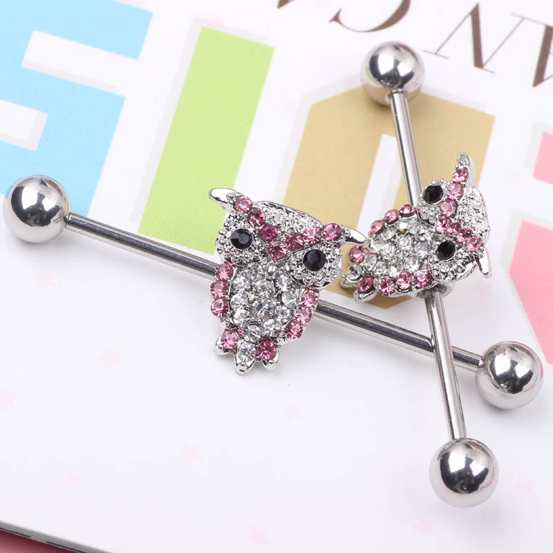 Full Diamond Cat Eagle Long Rod Industrial Ear Studs Stainless Steel Body Piercing Jewelry - Image 5
