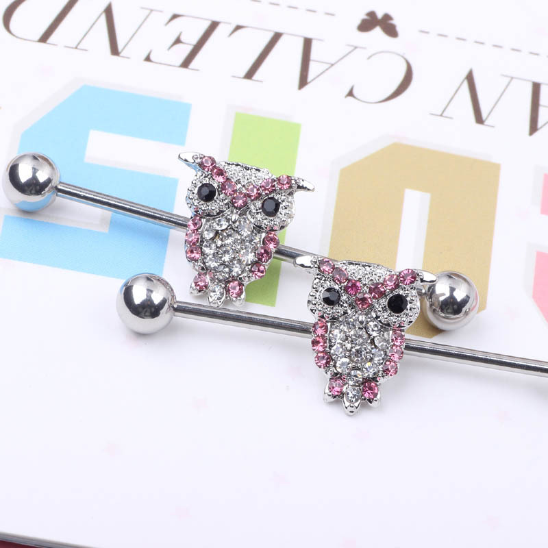 Full Diamond Cat Eagle Long Rod Industrial Ear Studs Stainless Steel Body Piercing Jewelry - Image 4