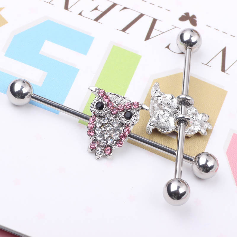 Full Diamond Cat Eagle Long Rod Industrial Ear Studs Stainless Steel Body Piercing Jewelry - Image 2