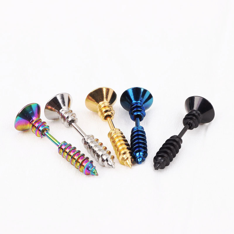 High Quality Titanium Steel Screw Earrings New Personality Gold Male And Female Korean Popular Earrings Wholesale - Image 5