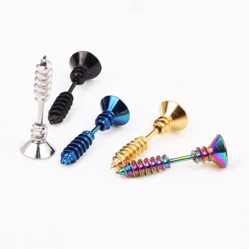 High Quality Titanium Steel Screw Earrings New Personality Gold Male And Female Korean Popular Earrings Wholesale - Image 3