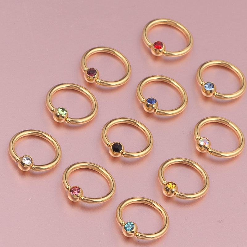 Gold Stainless Steel Closed Nose Ring Stud Multi-Purpose Earring Eyebrow Stud Septum Jewelry - Image 5