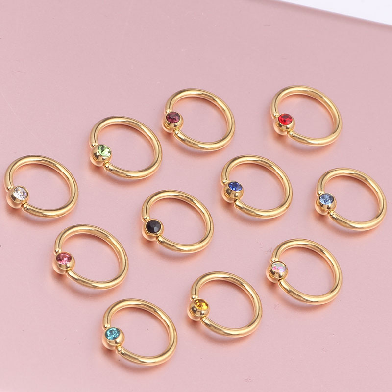 Gold Stainless Steel Closed Nose Ring Stud Multi-Purpose Earring Eyebrow Stud Septum Jewelry - Image 4