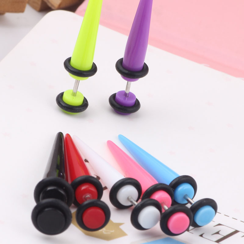 Acrylic Cone Ear Expander Earring Pink Geometric Ear Plug for Gauged Earlobe - Image 3