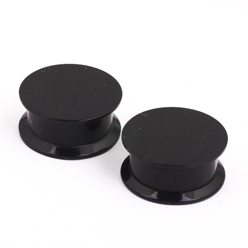 Black Acrylic Flat Ear Expander Plug - Internal Thread Ear Stretching Jewelry with Chinese Fu Character Design - Image 5