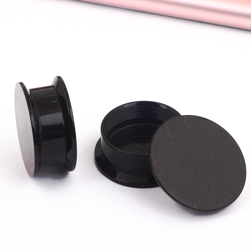 Black Acrylic Flat Ear Expander Plug - Internal Thread Ear Stretching Jewelry with Chinese Fu Character Design - Image 3
