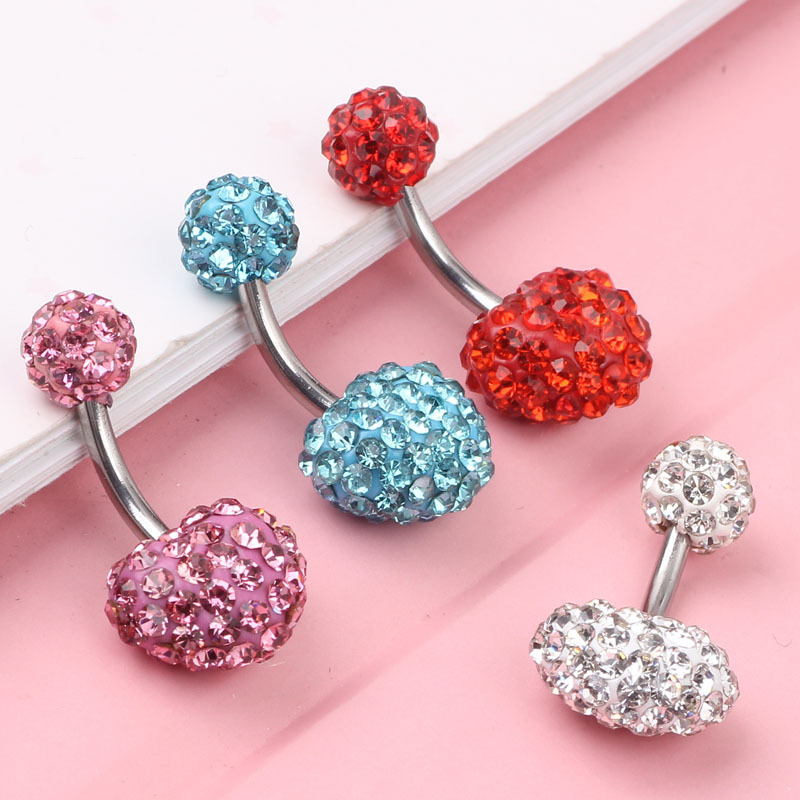 High Quality Full Diamond Heart Shambhala Belly Button Ring, 4 Colors, 316L Surgical Steel - Image 3