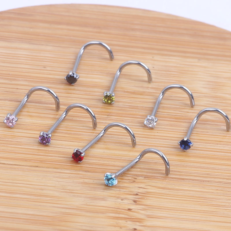 Rose Gold White CZ Curved Nose Ring Piercing Jewelry for Women - Image 3