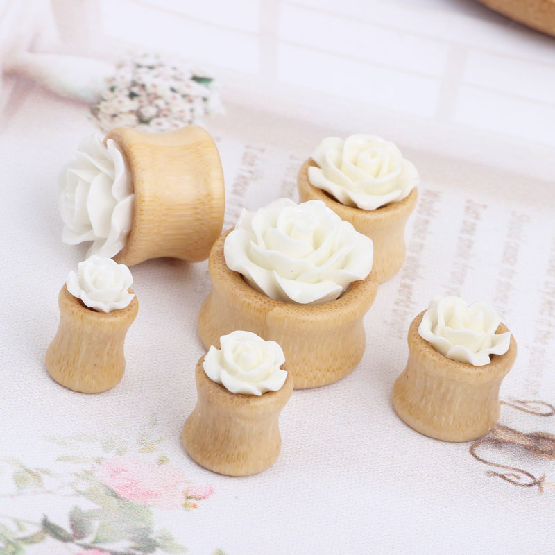 New Bamboo Flower Hollow Ear Expander Ear Plug Piercing Flower Auricle Wooden Ear Gauges - Image 4