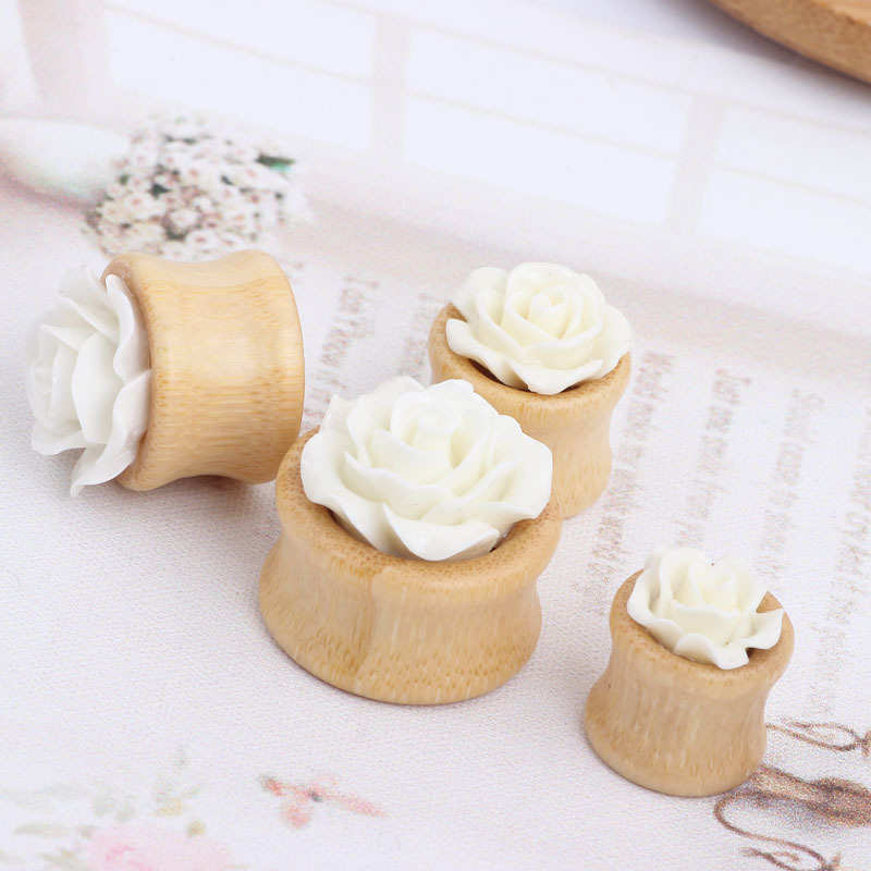 New Bamboo Flower Hollow Ear Expander Ear Plug Piercing Flower Auricle Wooden Ear Gauges - Image 3