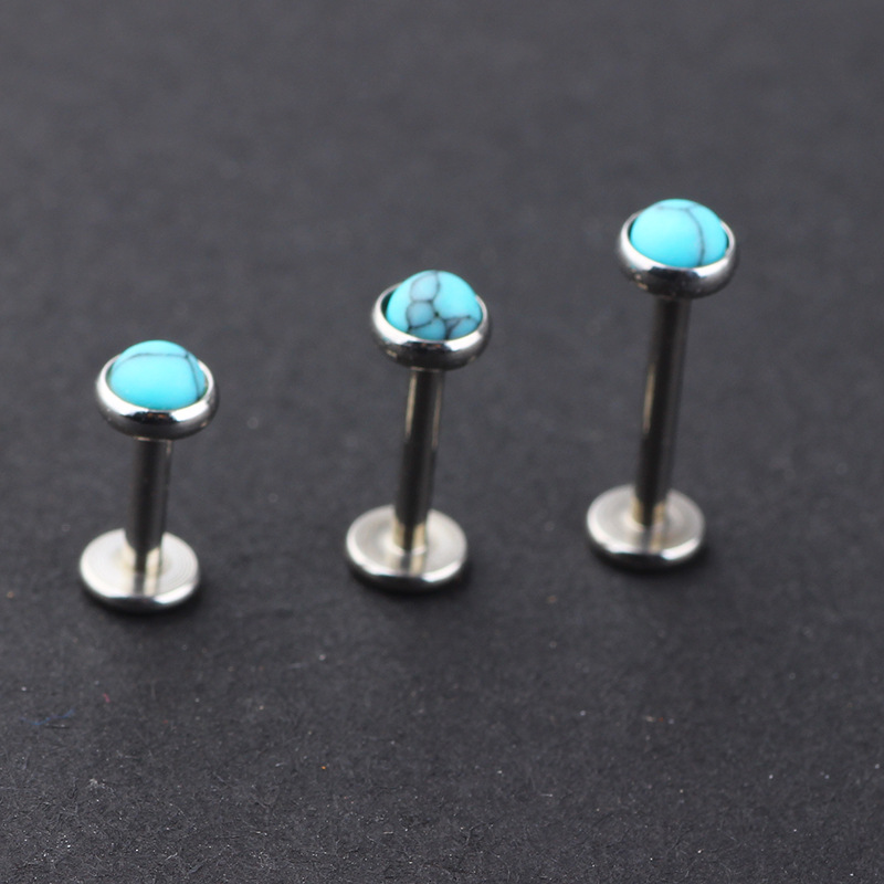 Blue Turquoise Flat Head Ear Nail Lip Nail Eyebrow Nail Piercing Ornament 316L Surgical Steel - Image 3