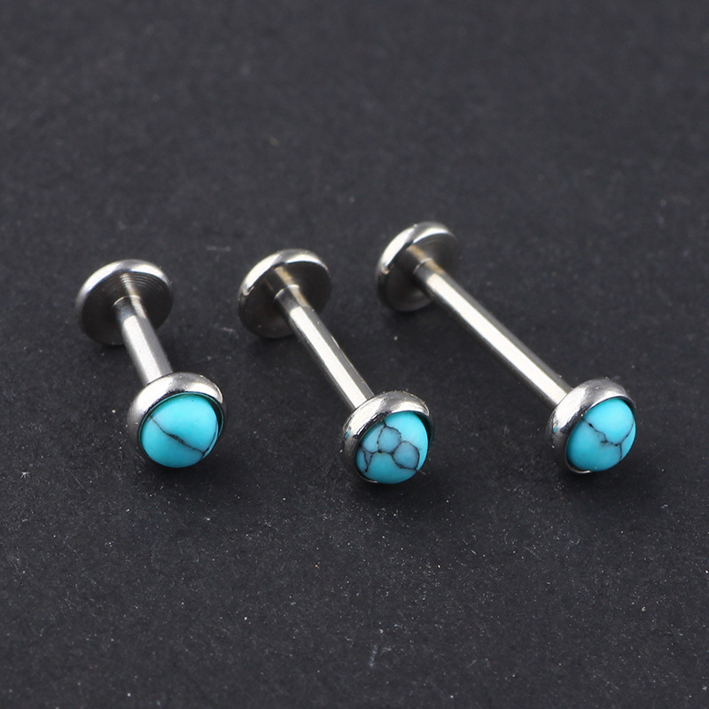 Blue Turquoise Flat Head Ear Nail Lip Nail Eyebrow Nail Piercing Ornament 316L Surgical Steel - Image 2