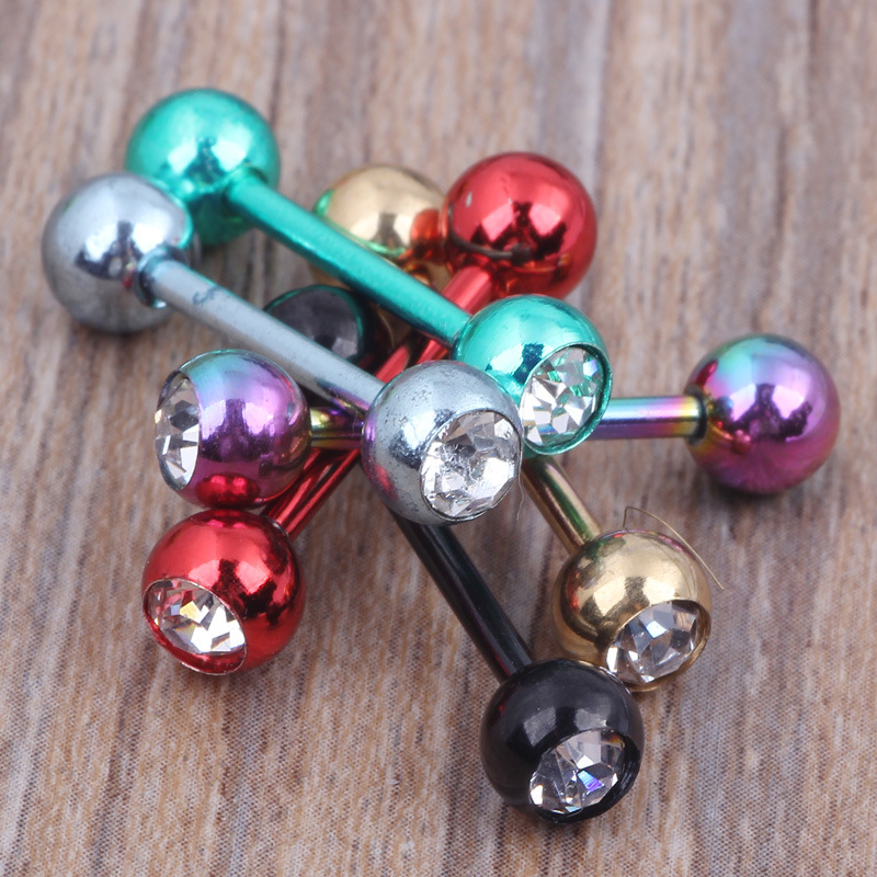Steel Ball Stainless Steel Straight Barbell Tongue Ring Double Head Dumbbell Nipple Ring Body Piercing Jewelry 8 PCs/Bag - Image 4