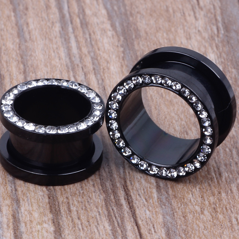 Black Clip Drill I-Shaped Ear Expander Earring 16mm Stainless Steel Body Jewelry - Image 3