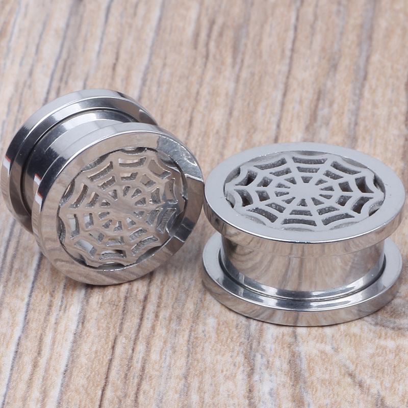 Stainless Steel Spider Mesh Ear Expander - 16mm Geometric Ear Plug for Stretched Earlobes - Image 2