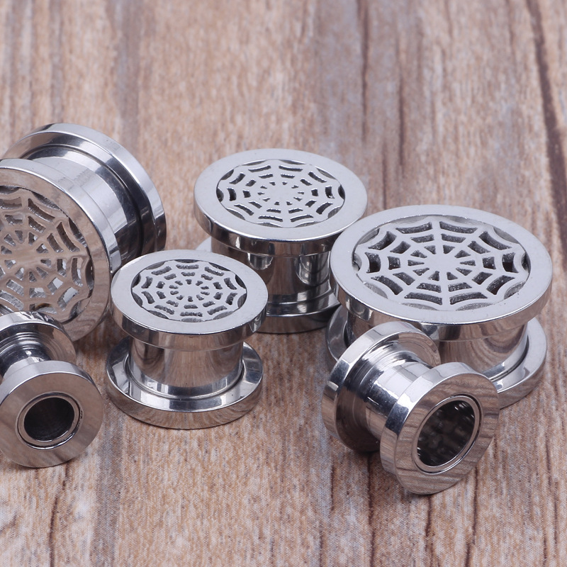 Stainless Steel Spider Mesh Ear Expander - 16mm Geometric Ear Plug for Stretched Earlobes - Image 4