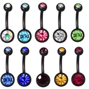 Double Drill Black Stainless Steel Belly Button Ring Navel Jewelry Dangle Big Drill