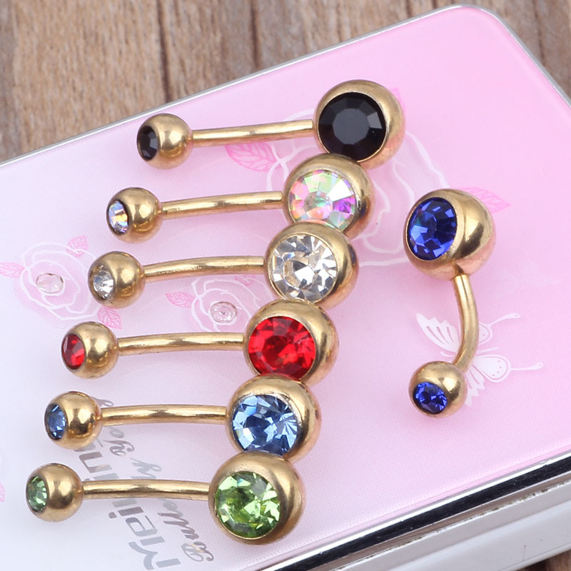 Electroplated Gold Double Diamond Navel Ring with Czech Diamond Crystal 14G Belly Button Ring for Women - Image 2